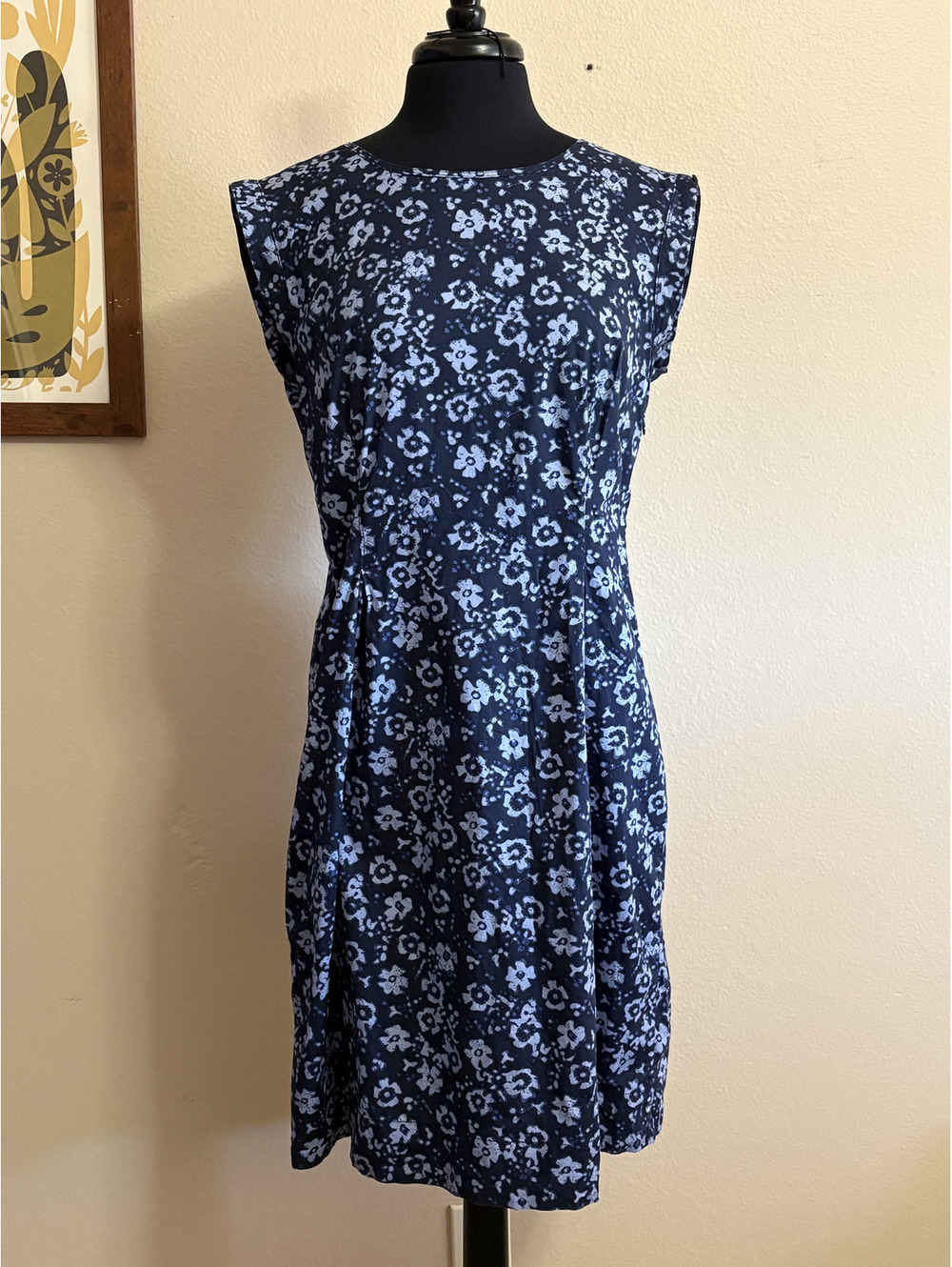 Blue Floral Sleeveless Day Dress Short Size 10-12 Medium - Picture 3 of 5